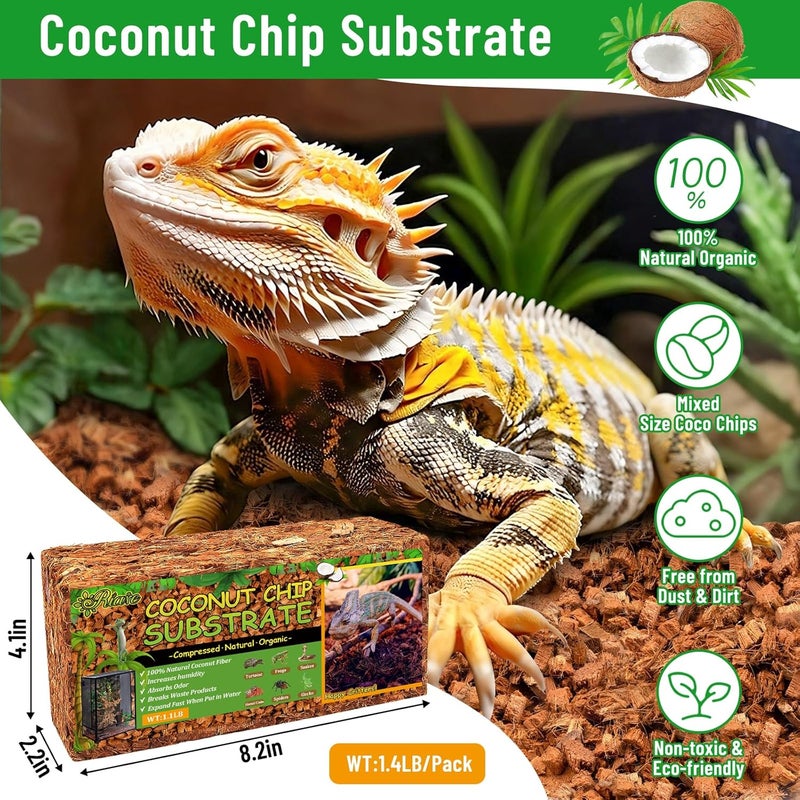 Riare 4 عبوات من ركيزة رقائق جوز الهند الطبيعية للزواحف - قش جوز الهند المضغوط كفراش للزواحف، ركيزة رقائق قش جوز الهند للأفاعي، السلاحف، الثعبان الكرة، الضفادع، التنين الملتحي، السحالي - Image 2